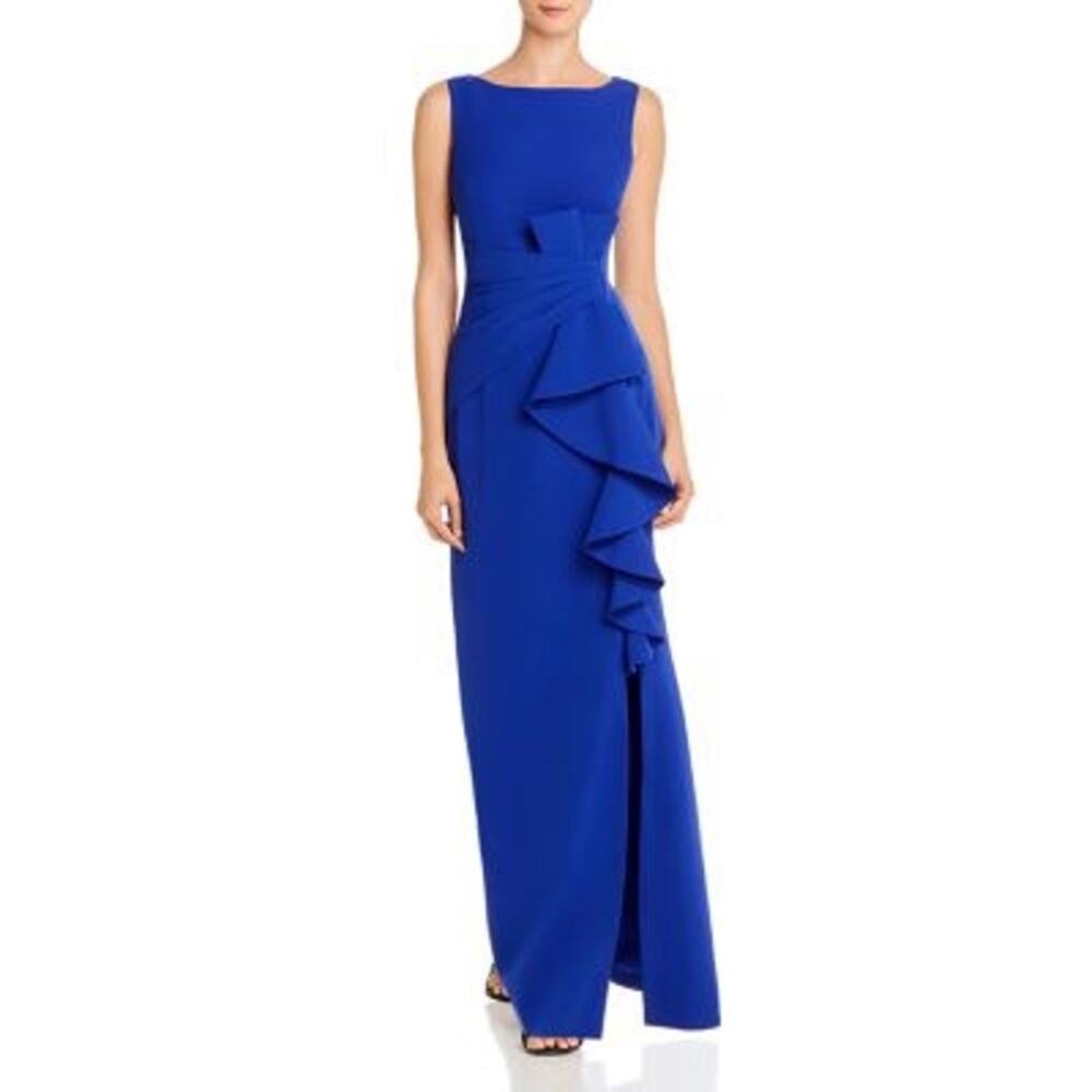 Eliza J Ruffle Front Cobalt Blue Gown - Picture 13 of 13
